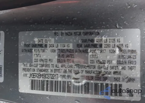 2011 Mazda Cx-7 I Sport from USA, damaged, VIN JM3ER2BM6B0372217